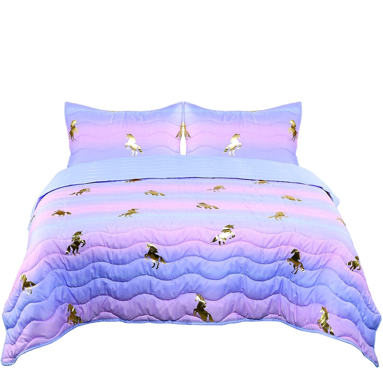 Tadpoles 3-Piece Girls Unicorn Quilt Set | 1 Twin Bed Size Quilt & 2 Standard Shams | Made of 100% Micro-denier Polyester Fiber | Soft, Smooth & Durable | Ideal for Teens | Metallic Gold Unicorns